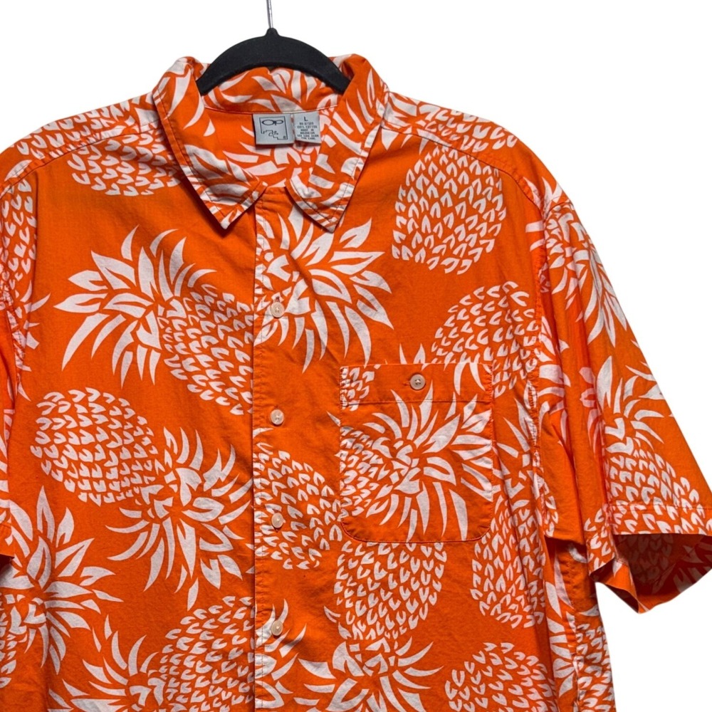 Ocean Pacific Mens Orange Pineapple Print Cotton Button Down Shirt Large OP